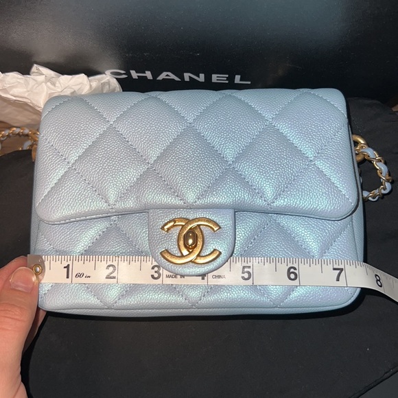 RESERVED Chanel my perfect Mini Square 21k Iridescent Light Blueadjustable chain - Picture 9 of 13